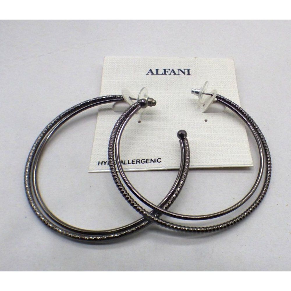 Alfani Women’s Hematite Tone Textured Double Circle Stud Hoop Earrings